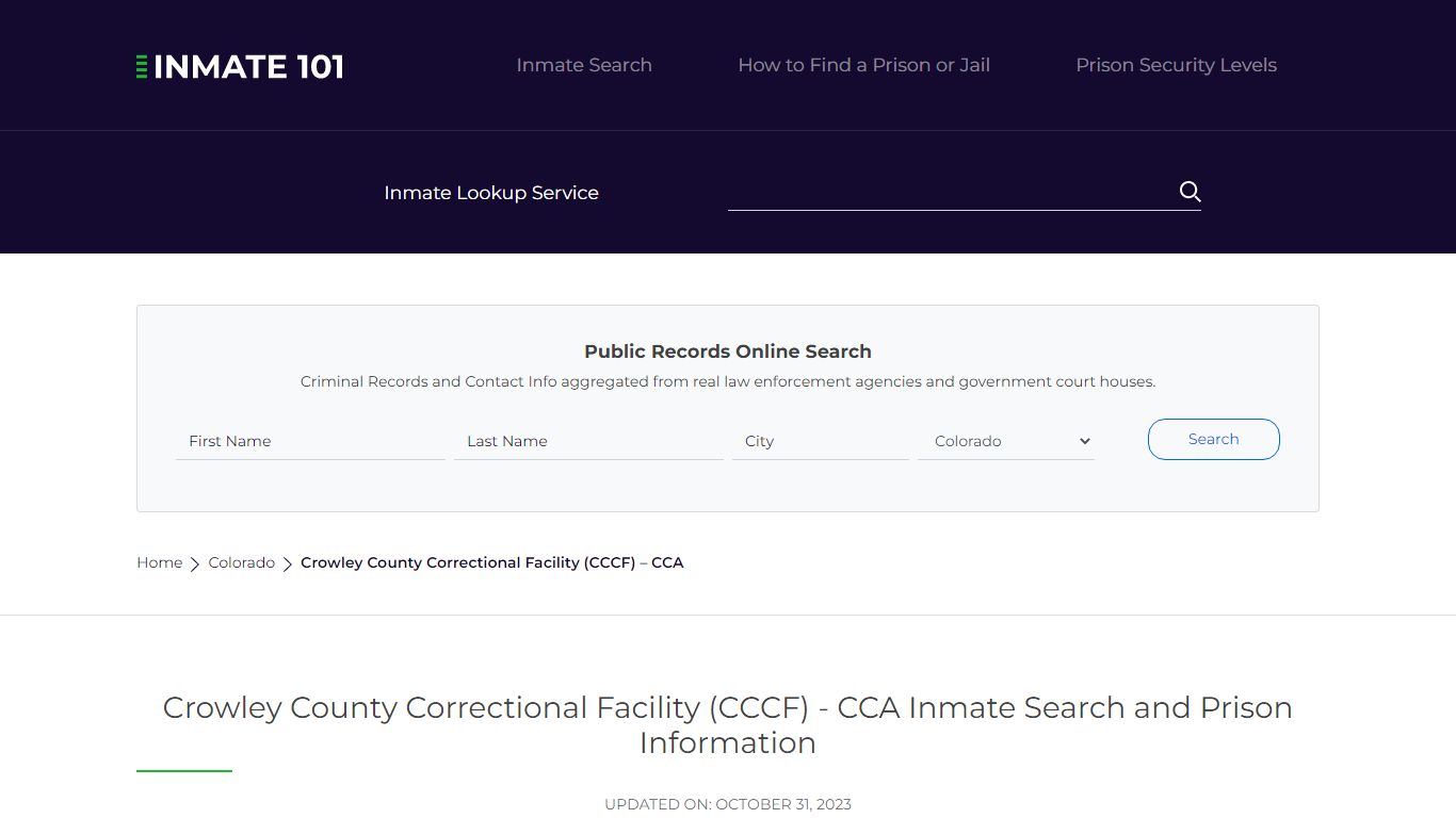 Crowley County Correctional Facility (CCCF) - CCA Inmate Search ...
