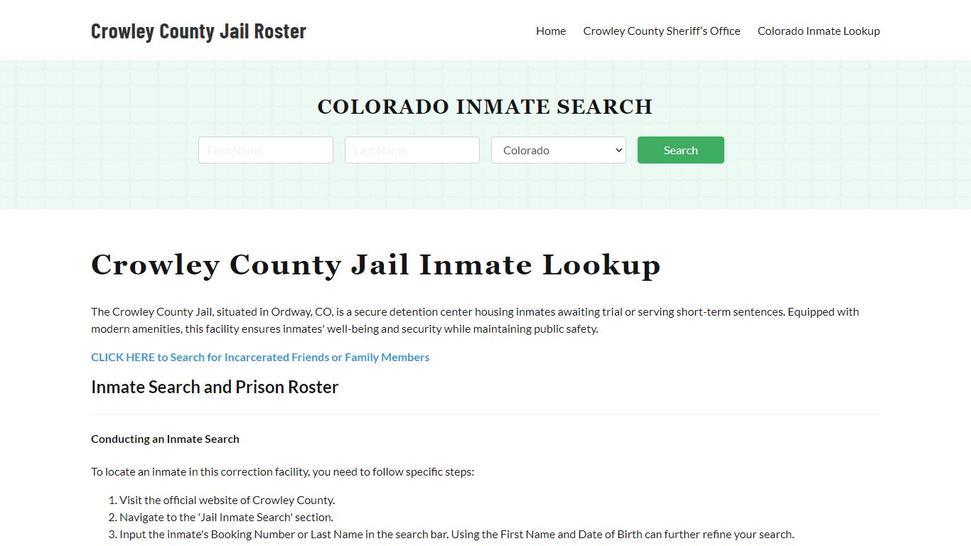 Crowley County Jail Roster Lookup, CO, Inmate Search